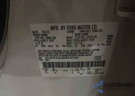 2013 Ford Edge Se z USA, uszkodzony, nr VIN 2FMDK3GC5DBC41355